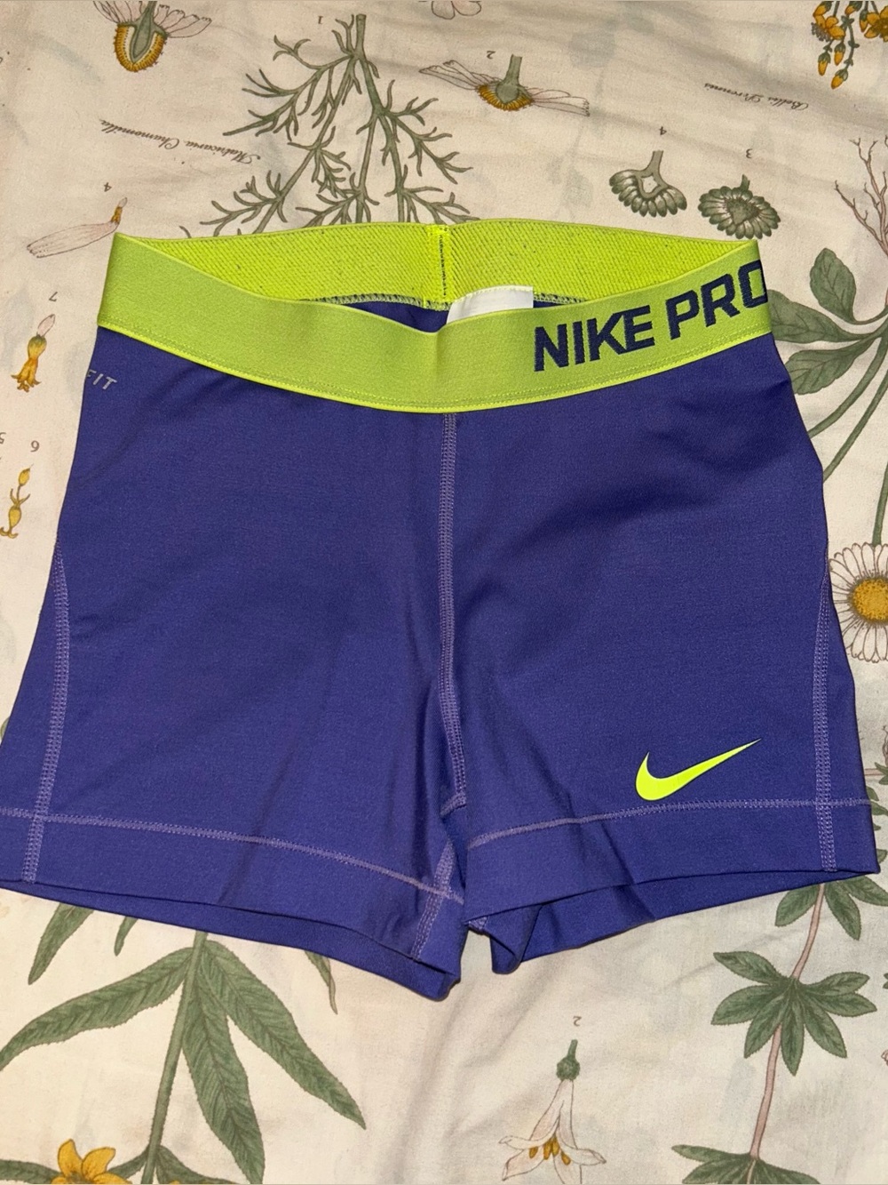 Nike Pro Purple & Volt Compression Shorts